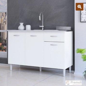 Balcão 1.20 3 Portas 1 Gaveta S/ Tampo C/ Branco A434 Poquema