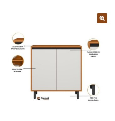 Balcão 80Cm 2 Portas C/ Tampo – RAVENA cor freijò/off acetinado poliman