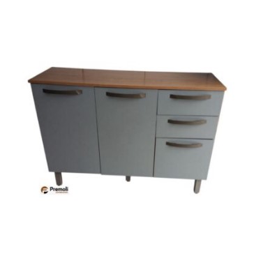 Balcão Maísa 1.18 3 Portas 2 Gavetas Cinamomo/Cinza/Acetinado – Chf Móveis