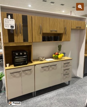 Cozinha Compacta Lavinia 8 Portas C/ Balcão C/Tampo Não Pega Pia Damasco/off ripado Poquema