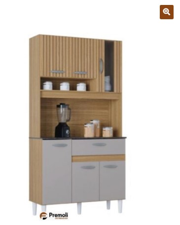 Kit Cozinha Coral Compacta C/ Balcão 06 Portas 90Cm Damasco/off Ripado