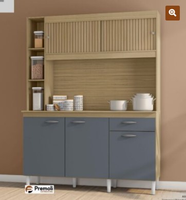 Kit Duda 05 Portas 140cm Damasco ripado cinza Poquema