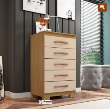 Cômoda 5 Gavetas Cedro- Cor Carvalho/Americano/Off Incorplac