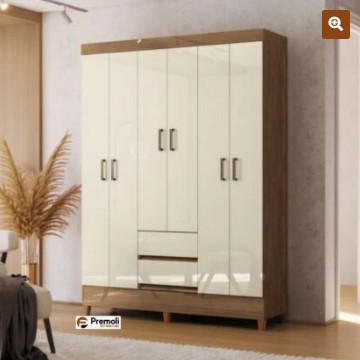 Roupeiro Santos Andirá Fit 6 Portas 2 Gavetas jequetiba /off