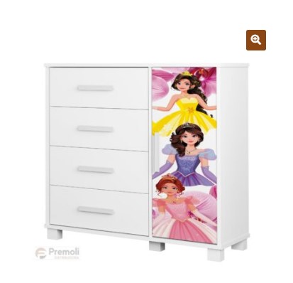 Cômoda 4 Gavetas com Sapateira Lívia (Menina) Barbi 100% MDF Código19 Pés em madeira