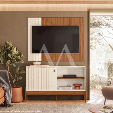 COMBO RACK PAINEL MOBLER 1.2 WOOD PEROLA METALIZADO/CINAMOMO MEL