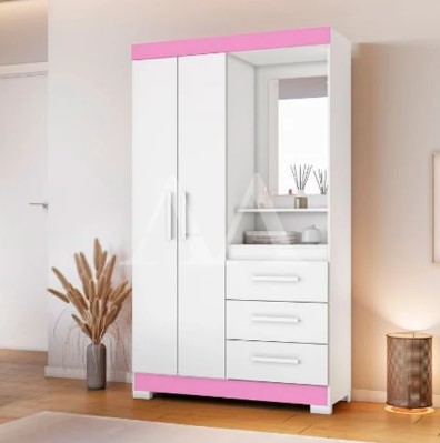 ROUPEIRO 2P. ABRIR 3G C/ ESPELHO NOTAVEL NT 6020 BRANCO NEW/ROSA FLEX