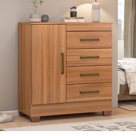 Cômoda Montevideu com 4 Gavetas e 1 Porta com prateleira in...