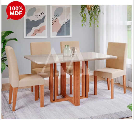 CJ MESA 4C CIMOL FLORA C/VIDRO RETANGULAR 130X80 MAIA CINAMOMO/OFF WHITE/GENGIBRE