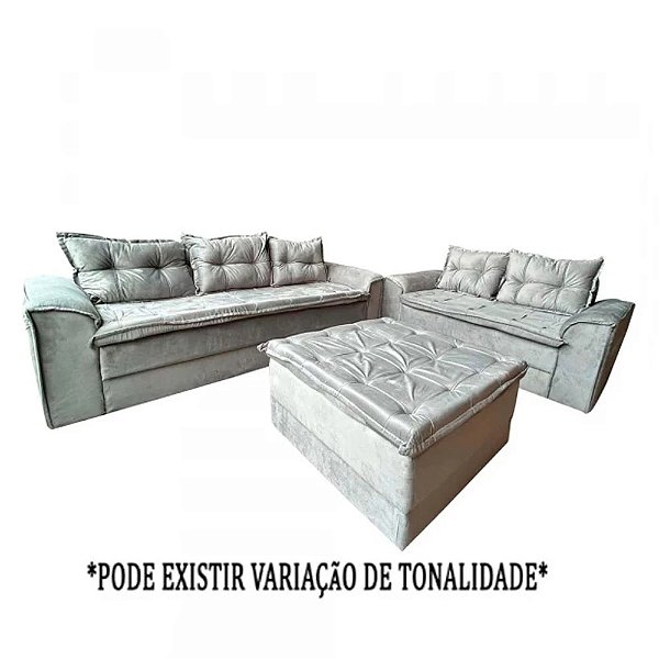 CJ ESTOFADO BOMFLEX 2/3 LUGARES ANGOLA CINZA VELUDO