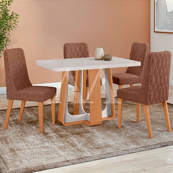 CJ MESA 4C LOPAS SINTONIA TAMPO MAXI CAD LUAR 120X80 C/VIDRO AVELA/AMENDOA CLEAN/OFF WHITE