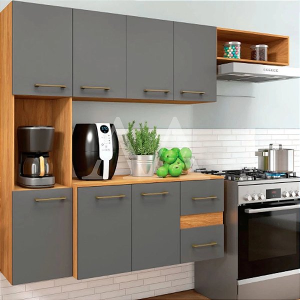 COZINHA FELLICCI COMPACTA MILA C/ BALCAO CINAMOMO/GRAFITE