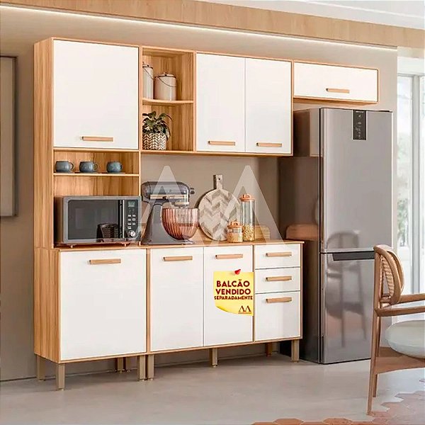 COZINHA NICIOLI COMPACTA MARIA FLOR FREIJO / OFF WHITE CRISTAL