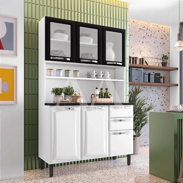 KIT 6P 2G ITATIAIA PRATIKA 120CM BRANCO/PRETO 1819