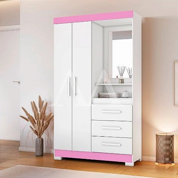 ROUPEIRO 2P. ABRIR 3G  C/ ESPELHO NOTAVEL NT 6020 BRANCO NEW/ROSA FLEX