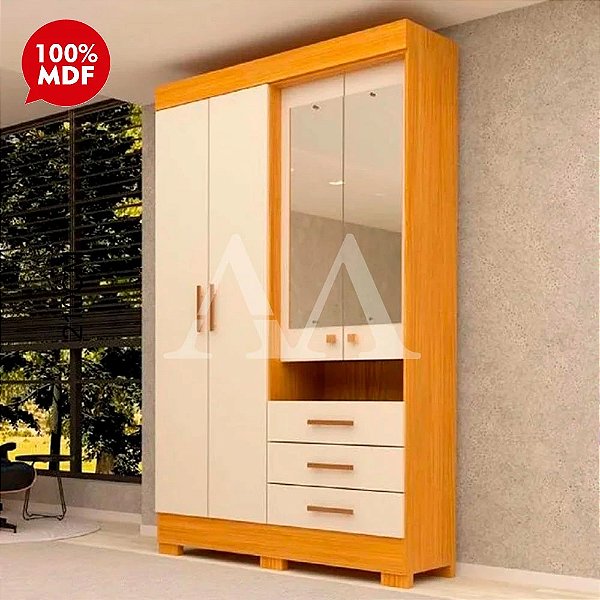 ROUPEIRO 4P ABRIR 3G ACP DEBORA CAPELINHA C/ESPELHO CINAMOMO/OFF WHITE