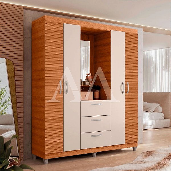 ROUPEIRO 4P ABRIR 3G CAEMMUN CLAPTON 1.5 C/ ESPELHO FREIJO RIPADO/OFF WHITE