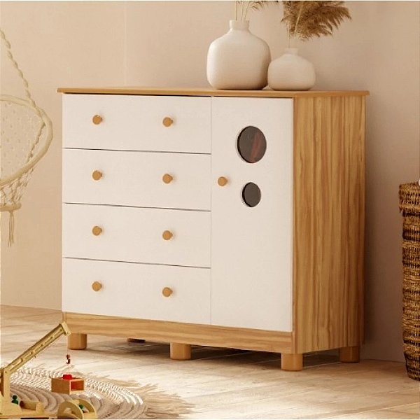 COMODA 4G 1P. ABRIR PEROBA DUDA PLUS AMENDOA/BRANCO BRILHO