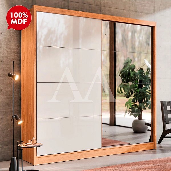 ROUPEIRO 2P CORRER 4G ROBEL STUDIO C/ ESPELHO FREIJO / OFF WHITE