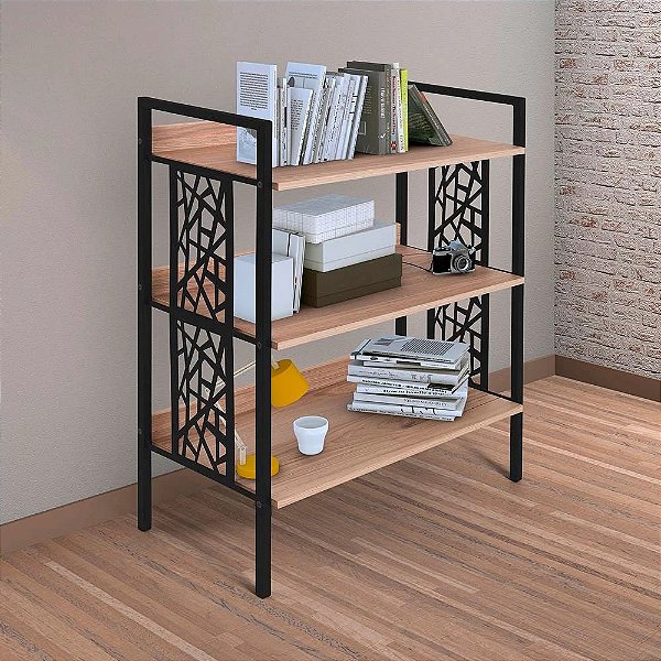 ESTANTE CIPLAFE BETA 3 PRATELEIRAS PRETO FOSCO/CARVALHO MONTREAL