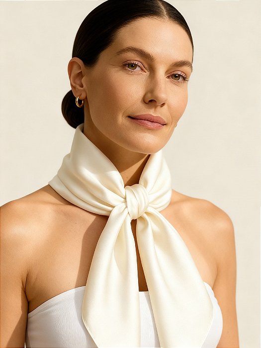 Lenço de Seda 100% Pura - Blanc Crème