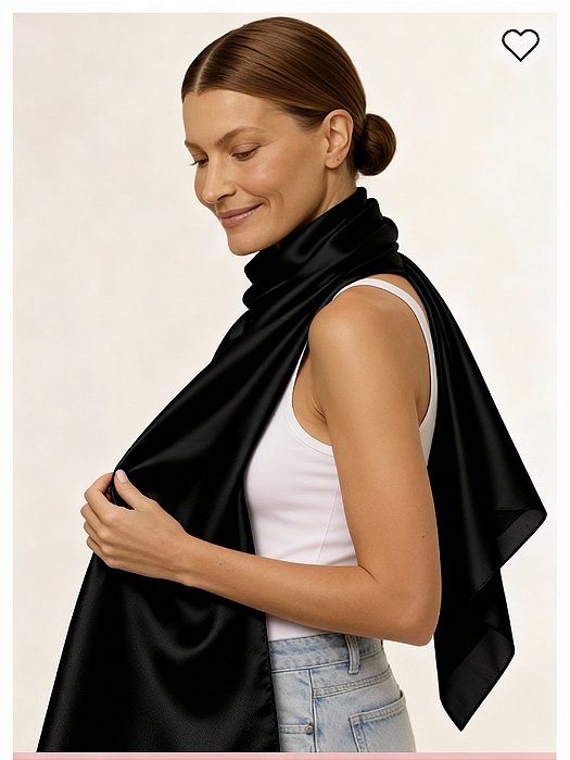 Echarpe de Seda 100% Pura – Noir Élégant