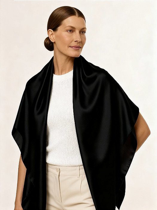 Echarpe de Seda 100% Pura Mulberry – Noir Élégant Black