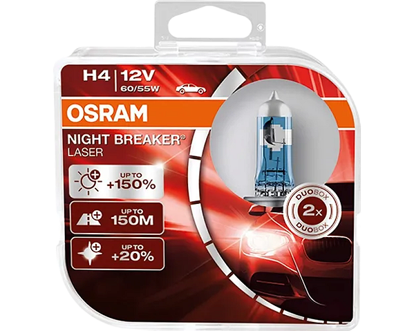 Par H4 Lâmpada Osram Night Breaker Laser 12v 150%+luz 60/55w