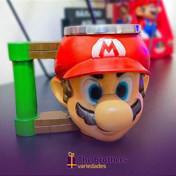 Caneca/Copo Super Mario Bros Resina 3D Jogo Mario