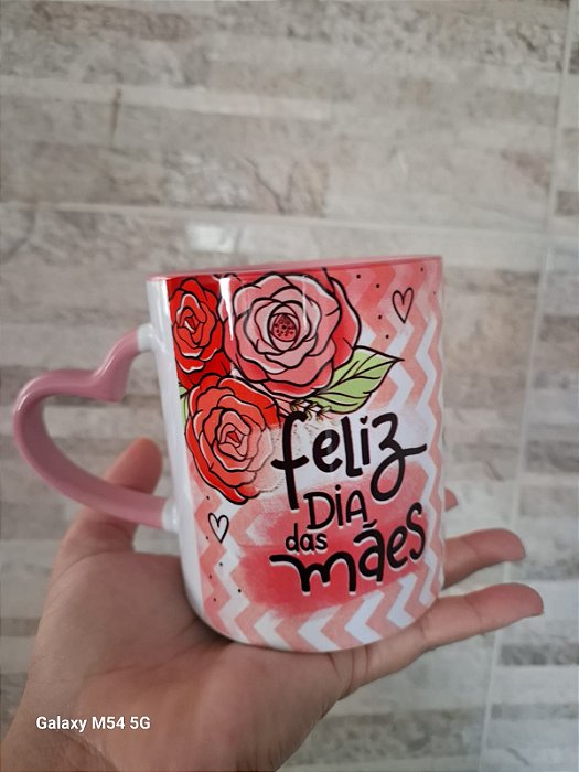 Caneca Porcelana personalizada - Alça de coração Rosa