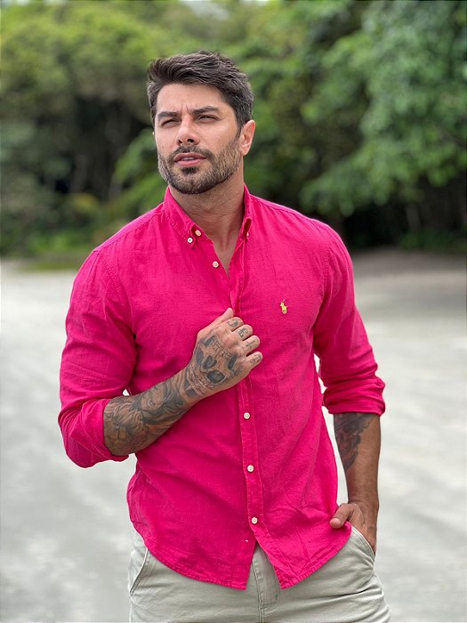 Camisa Ralph Lauren Linho Rosa Pink - New Man Outlet