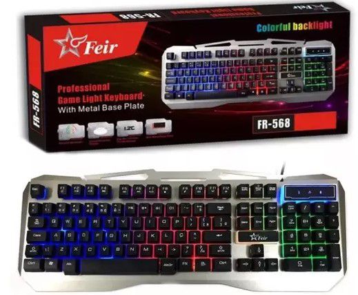 Teclado Gamer Profissional Iluminado Led Usb Abnt2 Feir Fr568 Preto