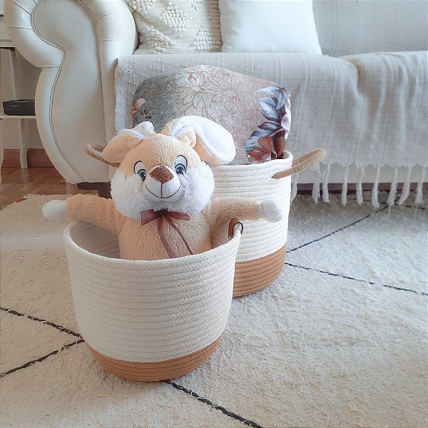 Cesto M de corda com a base pintada - Artesanal, Infantil e Versátil