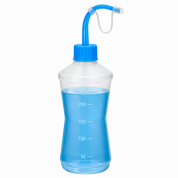 Almotolia em Polietileno 250 mL Natural com Bico Curvo Azul e Cânula – J.Prolab