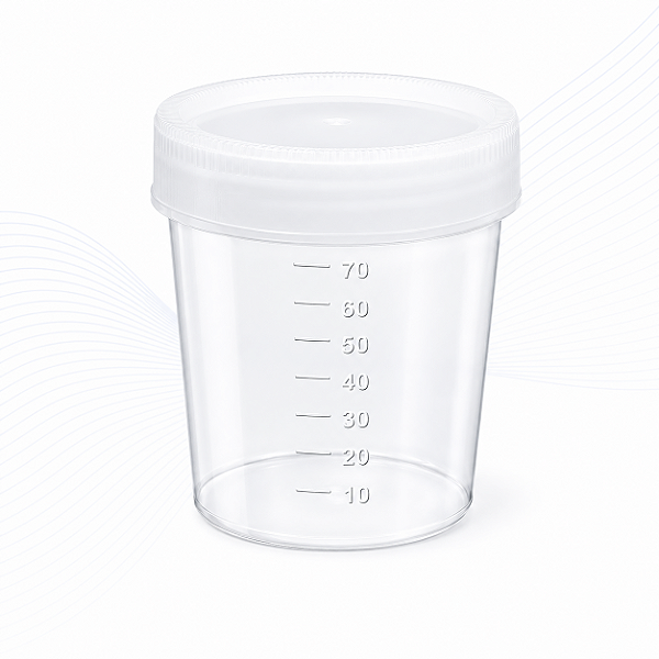 Coletor em Polipropileno 80 mL Transparente com Tampa Branca e Pá – Pacote com 500 Unidades – J.Prolab