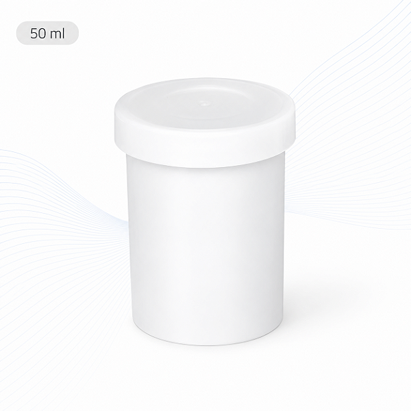 Coletor em Polipropileno 50 mL Branco Leitoso com Tampa Branca e Pá – Pacote com 1.000 Unidades – J.Prolab