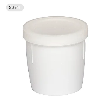 Coletor PP branco leitoso tampa branca com pá embalagem industrial 80ml