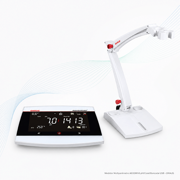 Medidor Multiparâmetro de Bancada AQUASEARCHER™ AB33M1-B para pH, ORP, Condutividade, TDS, Salinidade, Resistividade e Temperatura com USB e RS232 - OHAUS