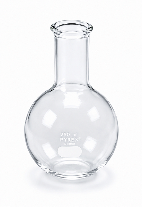 Balão de Fundo Chato com Gargalo Longo e Tampa de Borracha Pyrex - Corning