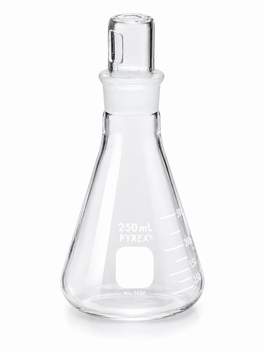 Frasco Erlenmeyer Graduado Boca Estreita com Tampa de Vidro Pyrex - Corning