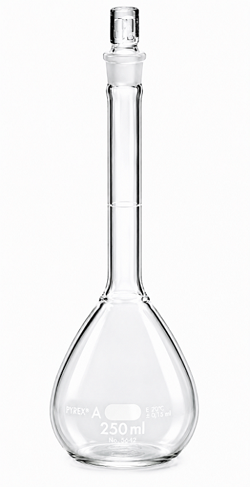 Balão volumétrico classe A ASTM com tampa de vidro certificado individual Pyrex