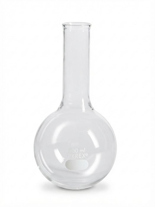 Balão de Fundo Redondo Gargalo Longo com Tampa em Vidro Pyrex® - Corning