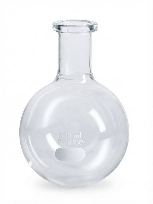 Balão de Fundo Redondo Gargalo Curto e Boca Reforçada em Vidro Pyrex® - Corning