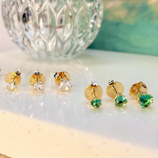 Brinco Trio  Tiffany Coração Zirconia cristal