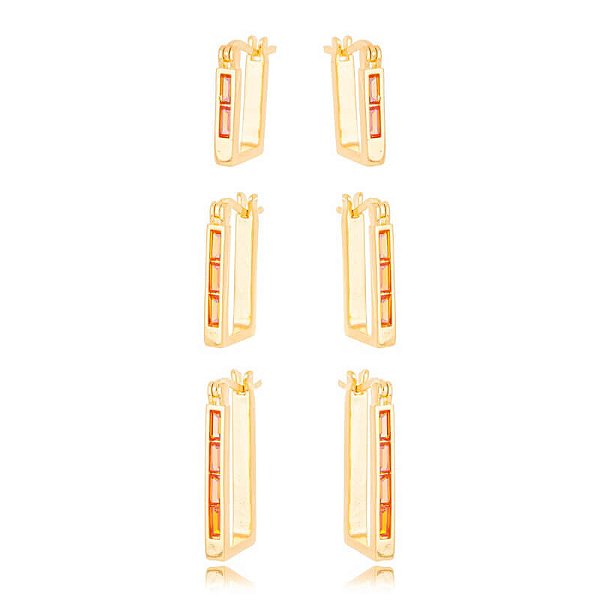 Argola Quadrada Raquel com Zirconias Amarelas G