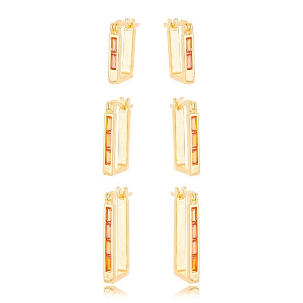 Argola Quadrada Raquel com Zirconias Amarelas P