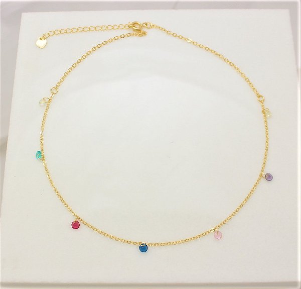 Colar choker ponto de luz coloridos em zirconia