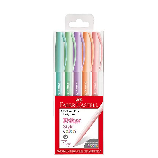 Caneta esferográfica trilux C/5 cores em tons pastel Faber Castell