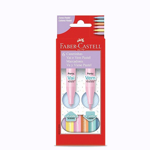 Canetinha vai e vem com 6 cores em tons pastel Faber Castell