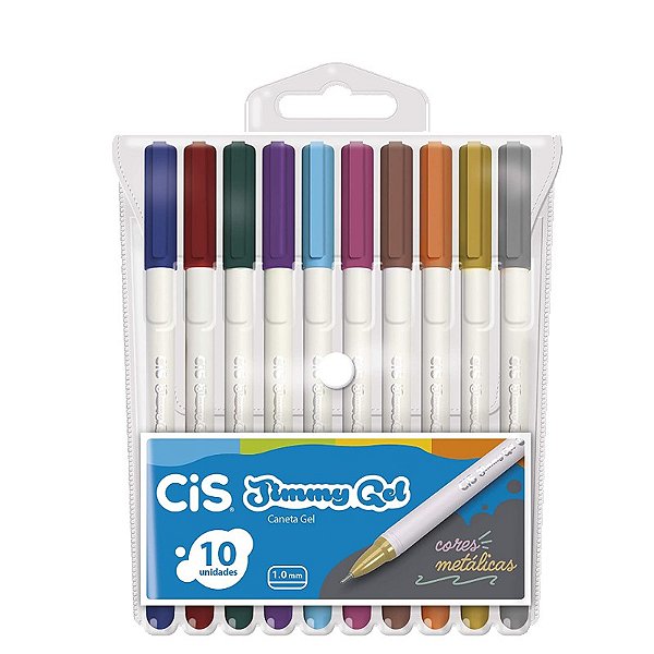 Caneta de gel 10 cores metálicas Jimmy gel Cis